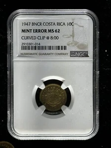 Costa Rica Mint Error 10 Centimos 1947 MS62 NGC - Picture 1 of 2