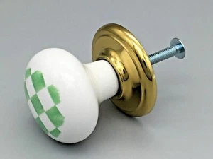 4 x GINGHAM  KNOBS 35mm green white ceramic porcelain cupboard door knob (442) - Picture 1 of 7