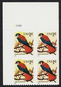 #3031 1c Kestrel, Plate Block UL, COLOR SHIFT/INK SMEAR **ANY 5=FREE SHIPPING* - Picture 1 of 1