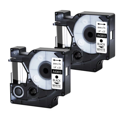 2 PK 43613 Cassette de cinta de etiqueta negro sobre blanco para DYMO D1 LabelManager 260P 1/4" Foto 1 de 4