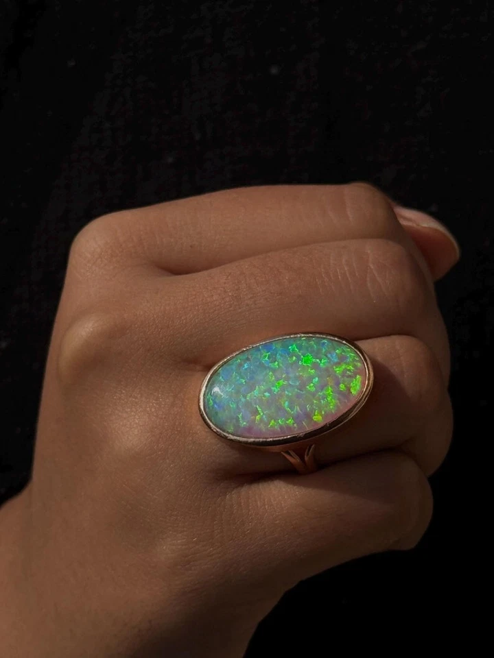 Rainbow Fire Opal Cocktail Ring 925 Sterling Silver Ring Gift For Her - Image 1 of 4
