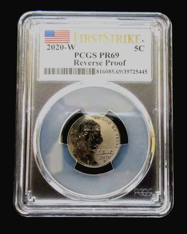 2020-W PCGS PR69 Reverse Proof First Strike Jefferson Nickel! Flag Label! Cover
