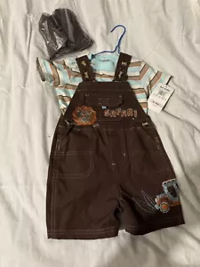B.T. Kids Lion Safari 2-Piece Outfit Set, Shorts Overall & Shirt, Size 6/9M NEW - Picture 1 of 9