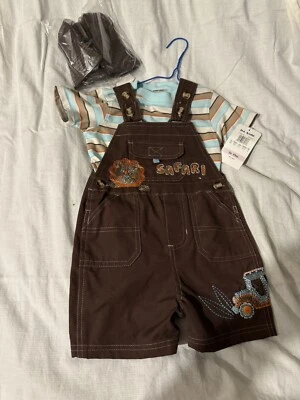 B.T. Kids Lion Safari 2-Piece Outfit Set, Shorts Overall & Shirt, Size 6/9M NEW - Image 1 of 4