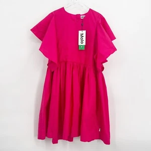 Molo Girls Size 13/14 Christiana Pink Bright Rose Cotton Dress Flutter Sleeves - Picture 1 of 12