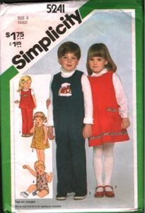 5241 Vintage Simplicity Sewing Pattern Girls Jumper Top Overalls Sundress 1980s - Picture 1 of 2