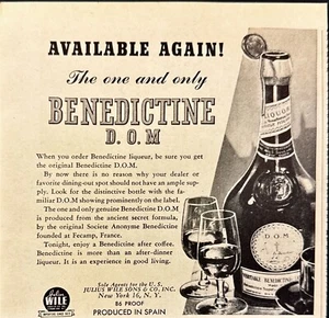 1946 Benedictine D.O.M. Liquor Vintage Print Ad Societe Anonyme Fecamp France - Picture 1 of 6