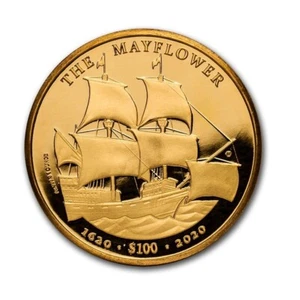100 Dollar 400th Anniversary Mayflower Bvi British Virgin Islands 1 OZ Gold 2020 - Imagen 1 de 2