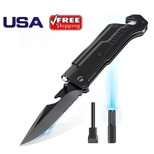 EDC Tactical Folding Knife - Spring Assisted Open, LED Light, Survival Multitool - Bild 1 von 13