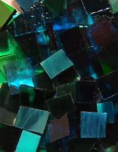 Mosaic Glass: BLUE-GREEN/TEAL, 5 oz Stained Glass Pack (abt 100 Hand Cut Pieces) - Picture 1 of 1