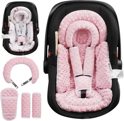 Inserto de asiento de coche infantil rosa extraíble cojín cabeza cuerpo soporte bebé recién nacido Foto 1 de 4