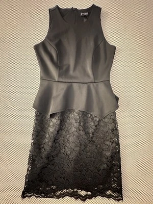Vestido Enfocus Peplum Mujer 6P Negro Encaje Falda Lápiz Sin Mangas Cóctel Fiesta Foto 1 de 4