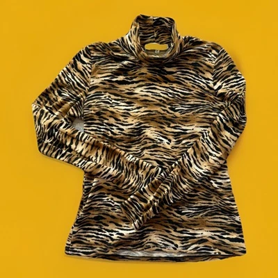 Jones New York Sport Size Medium Animal Print Turtle Neck Long Sleeve Top Cotton - Image 1 of 4