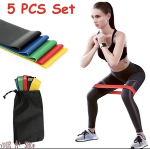 5 Resistance Bands Loop Set Strength Fitness Leg Exercise Yoga Workout Pull Up - Picture 1 of 8