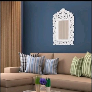 COLUMBUS WHITE ANTIQUE MIRROR 60X90X2.5CM CARVING RECTANGLE EXCELLENT DESIGN - Picture 1 of 3