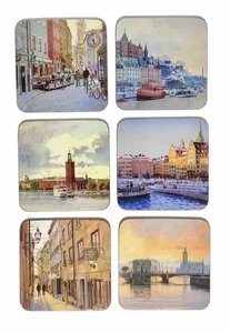 Set/6 sottobicchieri Johan Persson paesaggio scene Stoccolma Svezia retro sughero vintage - Foto 1 di 12