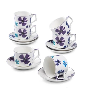 7 Unzen Teetassen 6er Set, ausgefallene Farbe Blumen Design (langlebiges Porzellan für heiße... - Bild 1 von 8