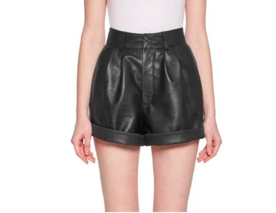 Mini Ropa de Fiesta Lo último Cuero Diseñador Cóctel Piel de Cordero Pantalones Cortos Genuinos para Mujer Foto 1 de 4