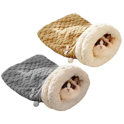 Cat Sleeping Bag Winter Self Warming Burrow Cat Bed, Plush Sleeping Cave - Image 1 of 4
