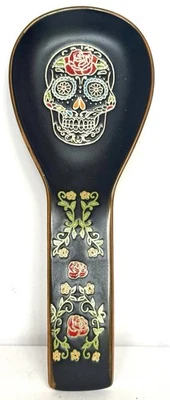 Calvin Sugar Skull Spoon Rest Ceramic By Spectrum Blue Sky 9.5” Halloween DOD - Image 1 of 4