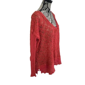 Free People Langarm Pullover groß koralle Strick V-Ausschnitt Boho Chic - Bild 1 von 7