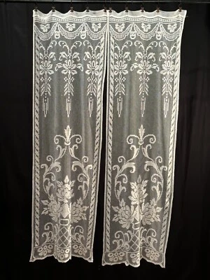 Antiche Tendine Tende Coppia Filet 170x54cm Circa - Immagine 1 di 3