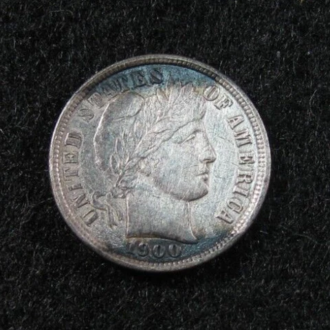 1900  BARBER DIME  -  AU  - cleaned - Toned Cover