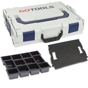 GOTOOLS L-BOXX-Set 102 grau mit Kleinteileeinsatz 12 Mulden und Deckeleinlage