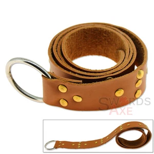Studded Templar Belt 7oz Cordura Leather Ring Loop Adjustable Tanned Medieval - Picture 1 of 3