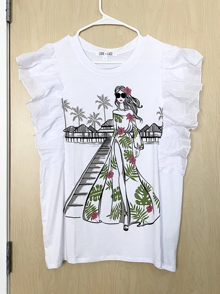 LOVE LACE Fashion Women White Cream Casual Blouse Size M