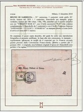 Sardegna 5+1 Cent 1861 Tariffa Stampati Francia Lione Rara PD Qualita