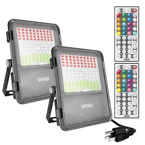 SANSI RGB LED Flood Light Dimming 120W Outdoor Christmas Celebrate Party 2 Pack - Picture 1 of 12