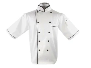 UScarmen Unisex Classic Short Sleeve Chef Coat Jacket 0190328 White Black - Picture 1 of 40