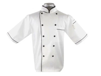 UScarmen Unisex Classic Short Sleeve Chef Coat Jacket 0190328 White Black  - Image 1 of 4