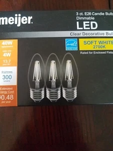 Meijer 3 ct. E26 Candle Bulb Dimmable LED Clear Decorative Bulb soft white 2700K - Picture 1 of 4