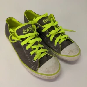 Scarpe basse Converse All Star donna taglia 7 grigio verde fluo sneakers Chucks - Foto 1 di 16
