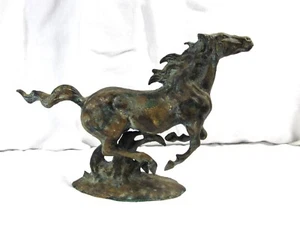 Vintage 1980’s Cast Bronze Running Horse On Water Art Sculpture – Great Patina - Picture 1 of 9