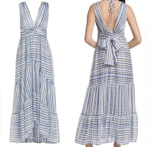 Misa Los Angeles -Dominika Blue & White Striped Gauzy lined Dress Size XL - Picture 1 of 12