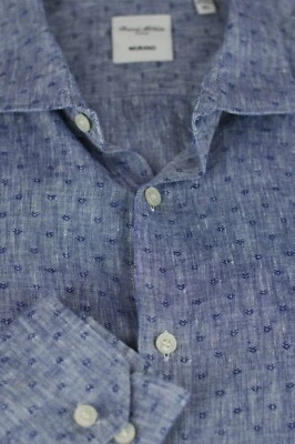 Murano Men's Navy Geometric Luxury Baird & McNutt Linen Casual Shirt XL XLarge - Image 1 of 3