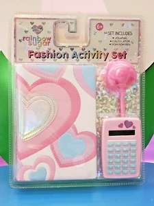 Faux Fur Journal Pom Pom Pen And Calculator Fashion Activity Set Rainbow Print - Picture 1 of 3