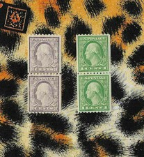 US Stamp #486 & #489 1 and 3 cents Washington Mint LH OG Coil Pairs