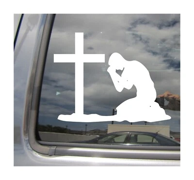 Man Praying at Cross - Christ Christian Car Vinyl Decal Window Sticker 08358 - Image 1 of 2