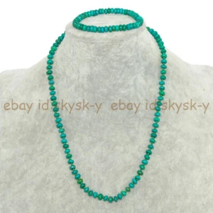 3x6mm Natural Green Turquoise Gems Smooth Rondelle Beads Necklace Bracelet Set - Picture 1 of 7
