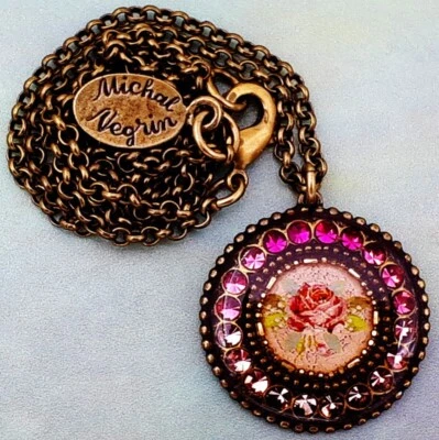 Collar Michal Negrin Cristales Rosa Colgante Flor Redonda Victoriano Años 90 Foto 1 de 4
