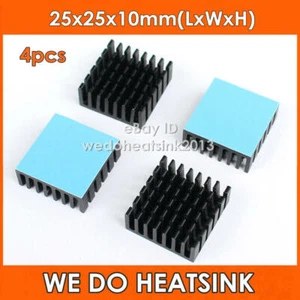 4pcs Black 25mmx25mmx10mm Aluminum Heatsinks With Blue Thermal Adhesive Heat Pad - Picture 1 of 5