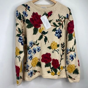 NWT Carroll Reed Embroidered Sweater L Floral Boho Cottagecore Granny Country - Picture 1 of 9