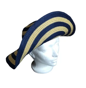 Carter's Straw Beach Sun Hat Girls 4-8 Wide Brim Blue Beige Floppy Outdoor EUC - Picture 1 of 12