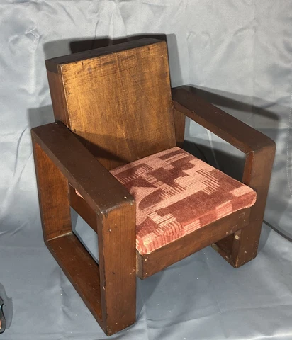 ORIGINAL ANTIQUE VINTAGE ART DECO CHILDS CHAIR WITH ORIGINAL ART DECO FABRIC Cover