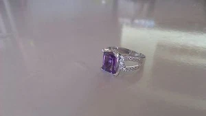 ANILLO SEÑORA PLATA DE LEY CON BAÑO ORO BLANCO Y AMATISTA NATURAL TALLA 6,5 - Imagen 1 de 1