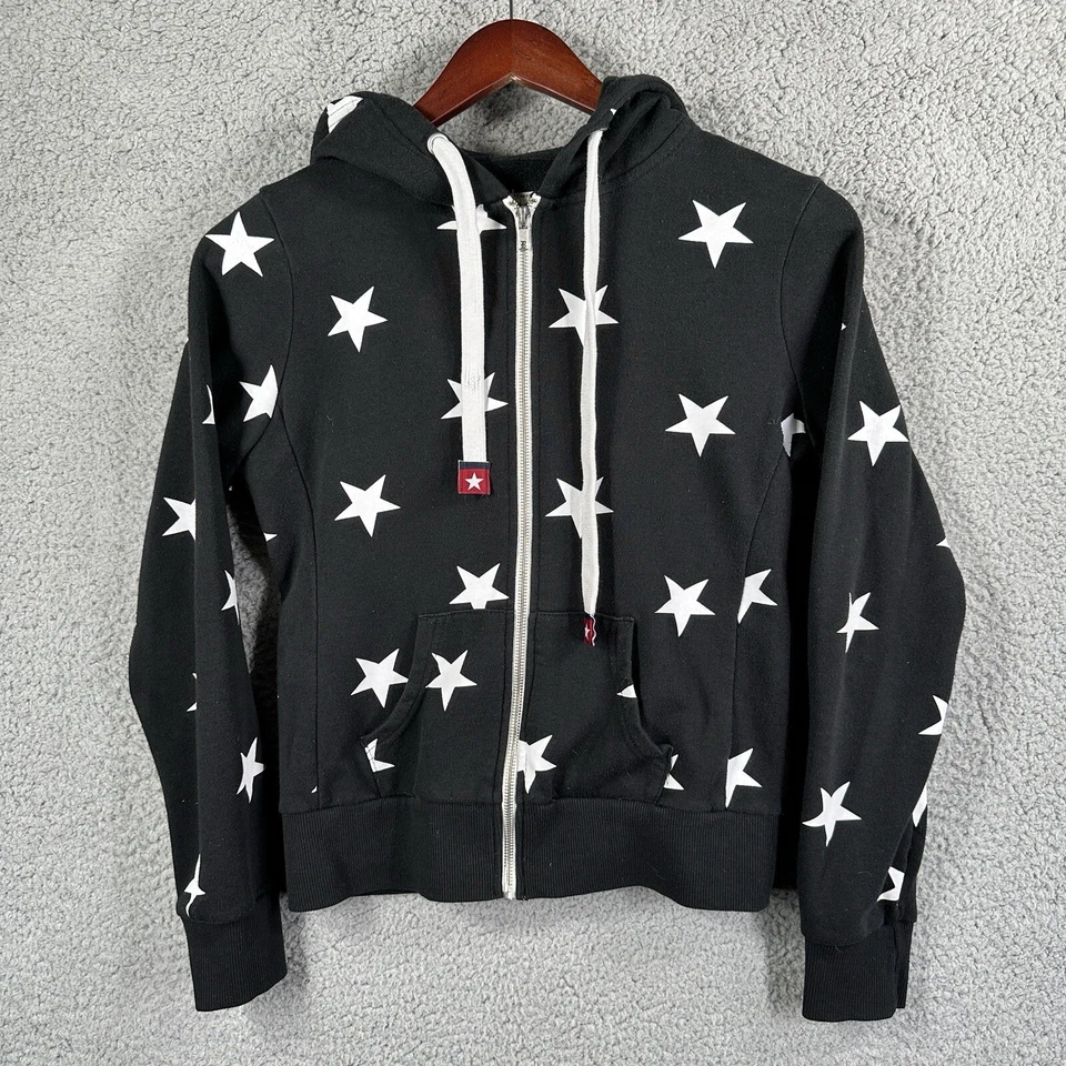 Reflex Women’s Juniors M Pullover Hoodie Light Black White Stars Boho Outdoors - Image 1 of 4